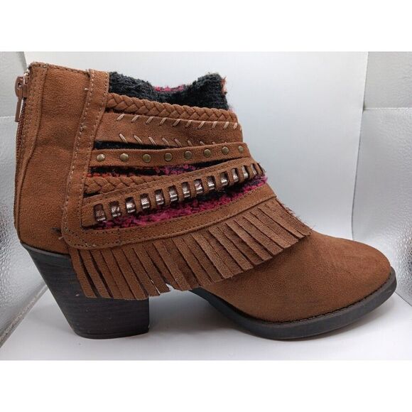 Mudd Boots Womens 11 F Ankle Booties Brown Leather Woven Braided Studded Fringe - Picture 14 of 16